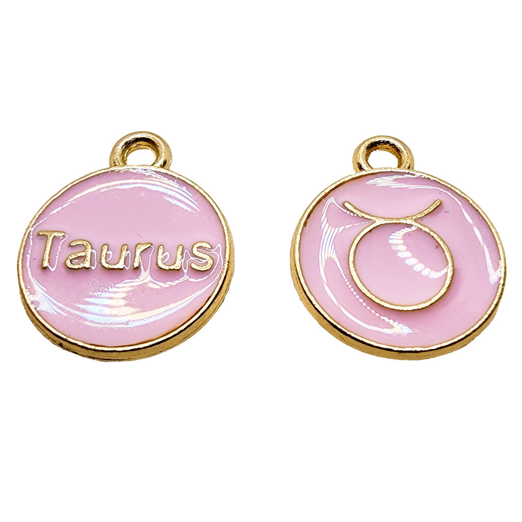 Gold Pink Taurus Enamel Charm 12mm 3pcs.