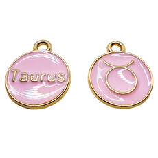 Gold Pink Taurus Enamel Charm 12mm 3pcs.