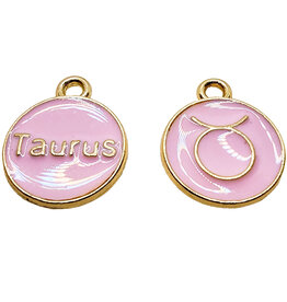 Gold Pink Taurus Enamel Charm 12mm 3pcs.