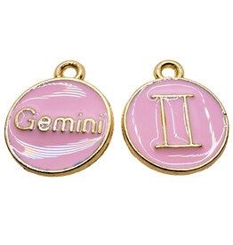Gold Pink Gemini Enamel Charm 12mm 3pcs.