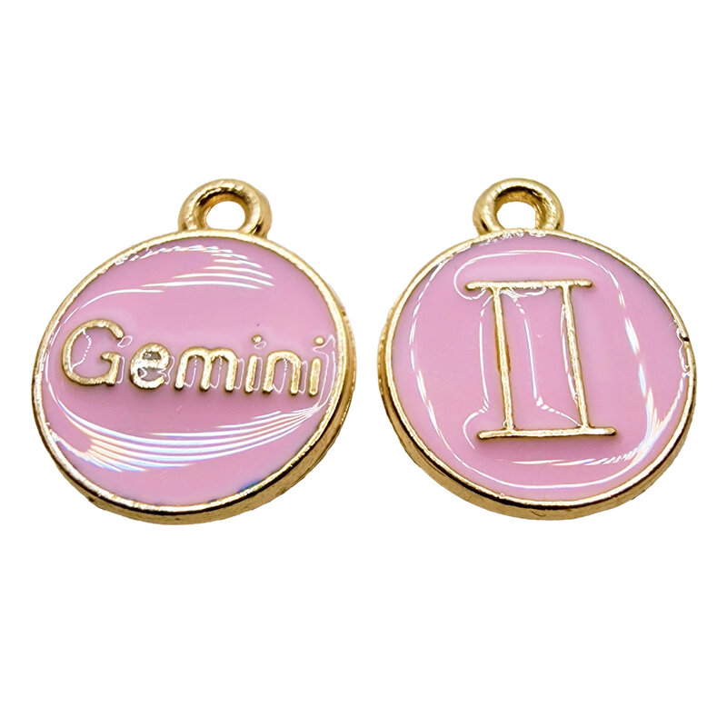 Gold Pink Gemini Enamel Charm 12mm 3pcs.