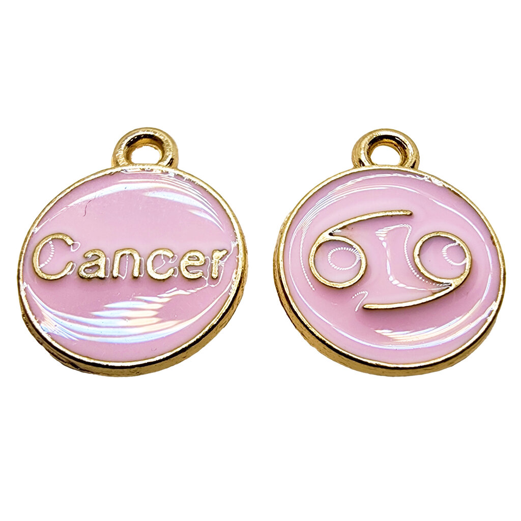 Gold Pink Cancer Enamel Charm 12mm 3pcs.