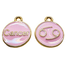 Gold Pink Cancer Enamel Charm 12mm 3pcs.