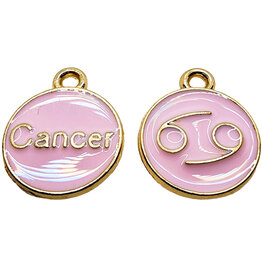 Gold Pink Cancer Enamel Charm 12mm 3pcs.