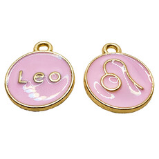 Gold Pink Leo Enamel Charm 12mm 3pcs.