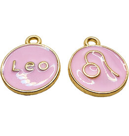 Gold Pink Leo Enamel Charm 12mm 3pcs.