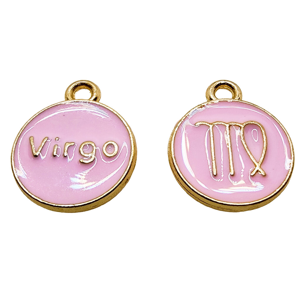 Gold Pink Virgo Enamel Charm 12mm 3pcs.