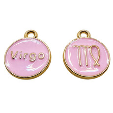 Gold Pink Virgo Enamel Charm 12mm 3pcs.