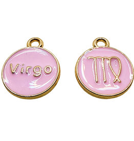 Gold Pink Virgo Enamel Charm 12mm 3pcs.