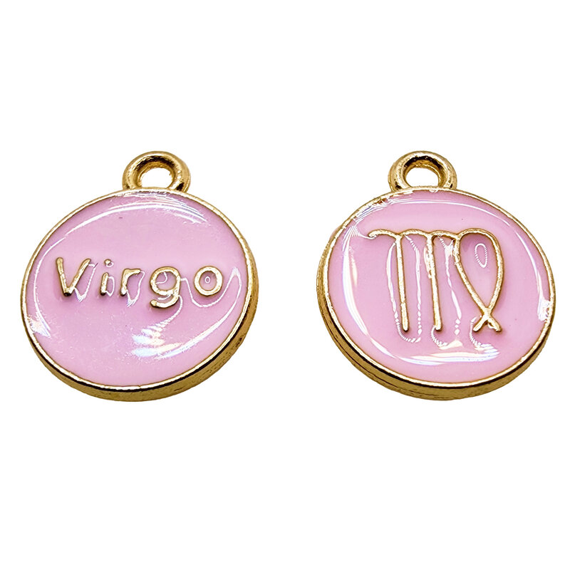 Gold Pink Virgo Enamel Charm 12mm 3pcs.