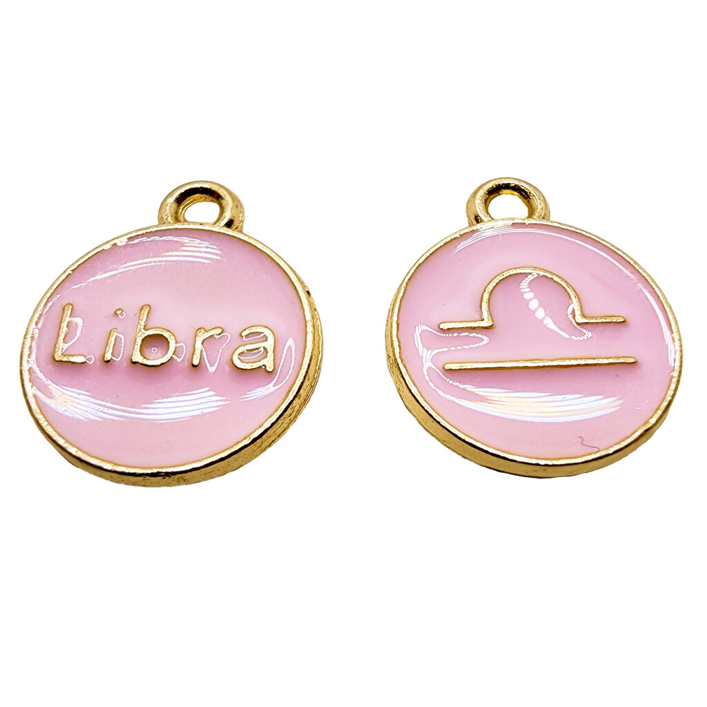 Gold Pink Libra Enamel Charm 12mm 3pcs.