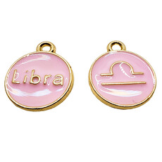 Gold Pink Libra Enamel Charm 12mm 3pcs.