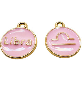 Gold Pink Libra Enamel Charm 12mm 3pcs.