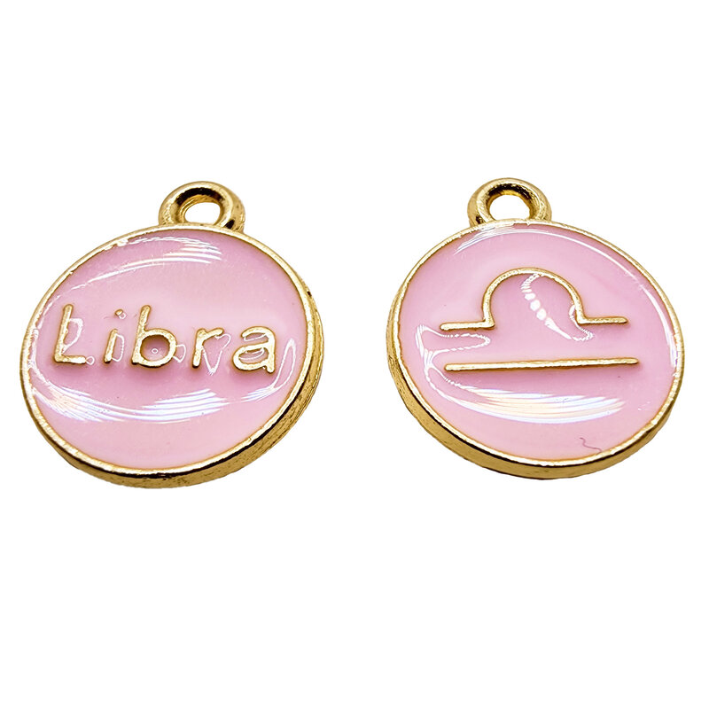 Gold Pink Libra Enamel Charm 12mm 3pcs.