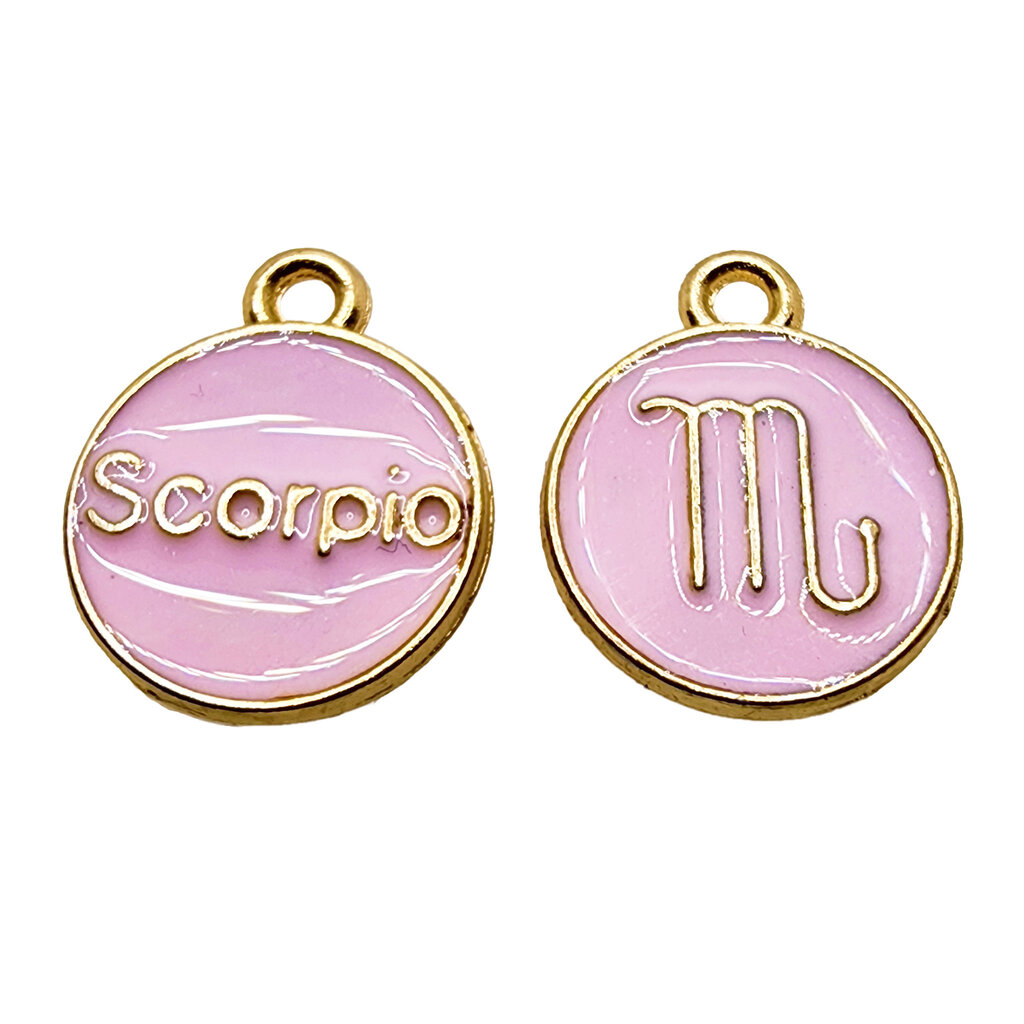 Gold Pink Scorpio Enamel Charm 12mm 3pcs.