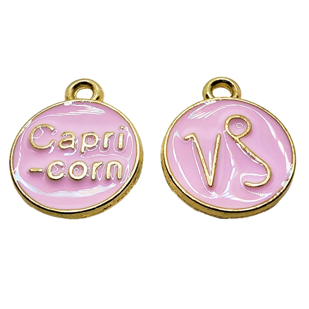 Gold Pink Capricorn Enamel Charm 12mm 3pcs.