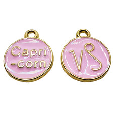 Gold Pink Capricorn Enamel Charm 12mm 3pcs.