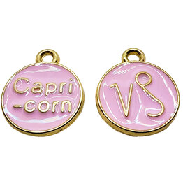 Gold Pink Capricorn Enamel Charm 12mm 3pcs.