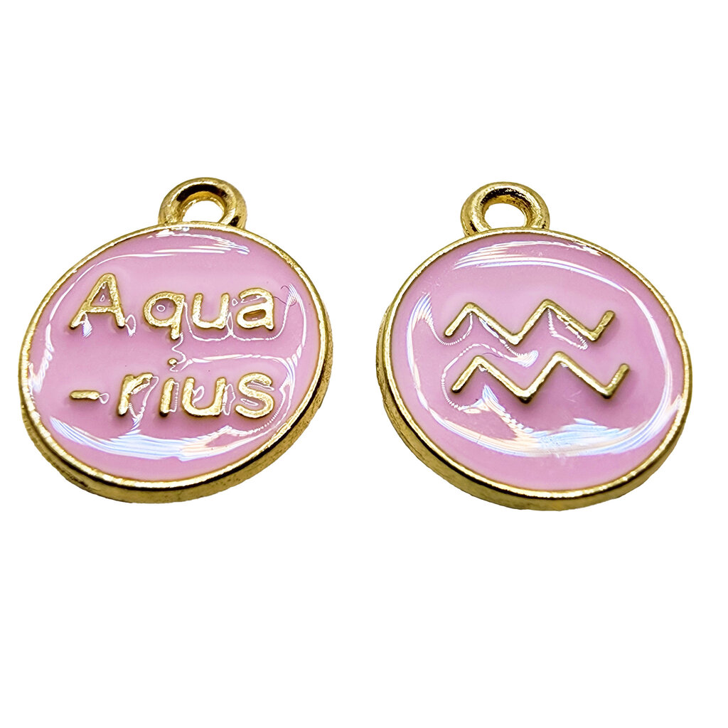 Gold Pink Aquarius Enamel Charm 12mm 3pcs.