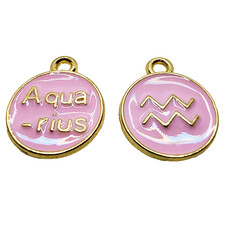 Gold Pink Aquarius Enamel Charm 12mm 3pcs.