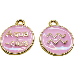 Gold Pink Aquarius Enamel Charm 12mm 3pcs.