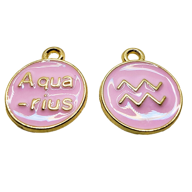 Gold Pink Aquarius Enamel Charm 12mm 3pcs.