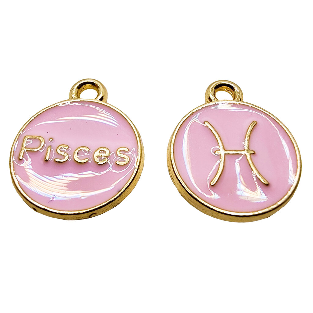 Gold Pink Pisces Enamel Charm 12mm 3pcs.