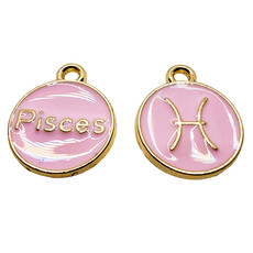 Gold Pink Pisces Enamel Charm 12mm 3pcs.