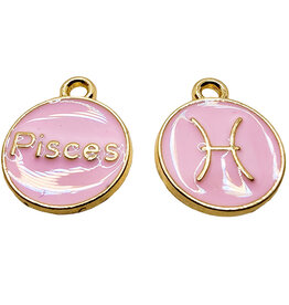 Gold Pink Pisces Enamel Charm 12mm 3pcs.