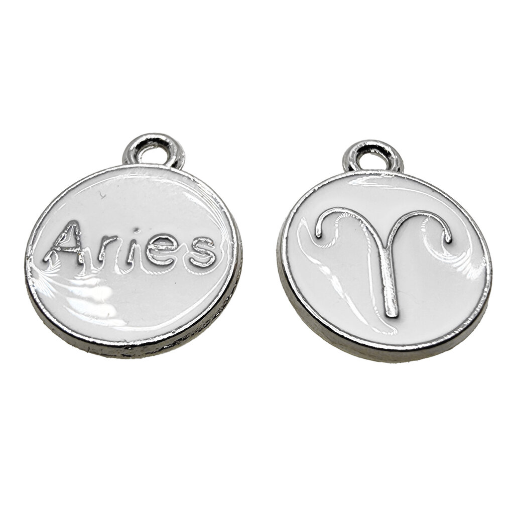 Silver White Aries Enamel Charm 12mm 3pcs.