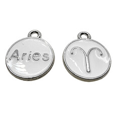 Silver White Aries Enamel Charm 12mm 3pcs.