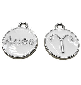 Silver White Aries Enamel Charm 12mm 3pcs.