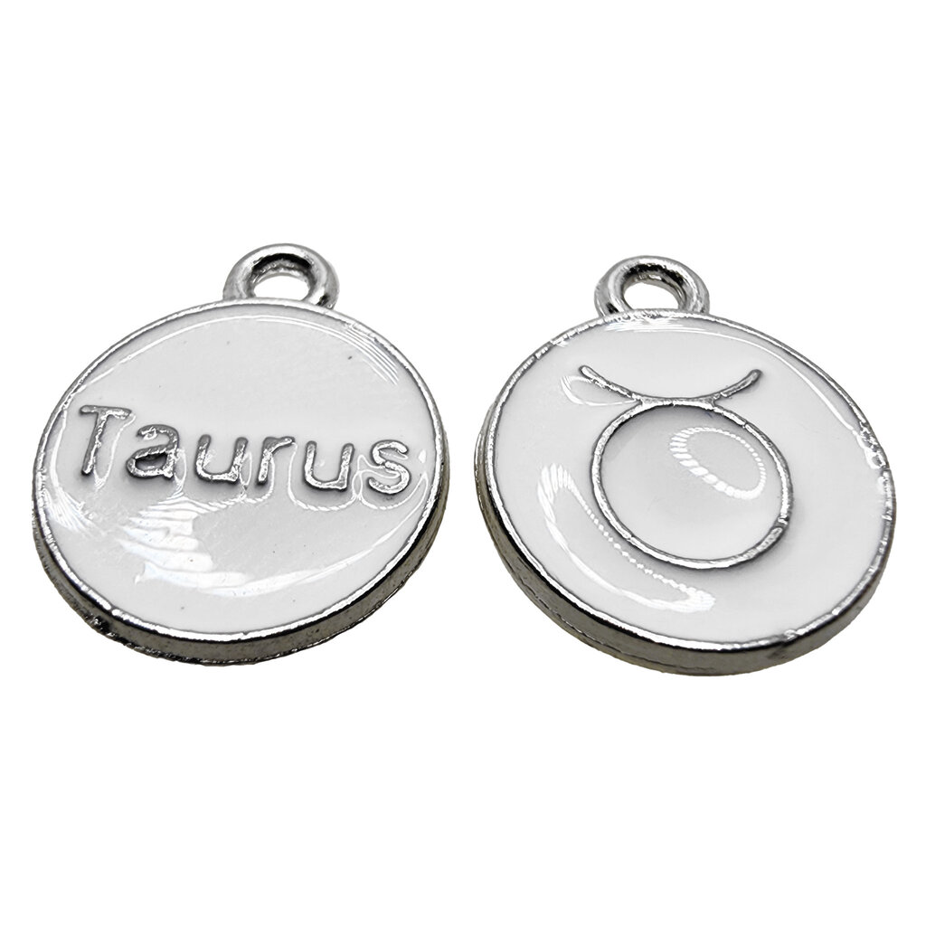 Silver White Taurus Enamel Charm 12mm 3pcs.