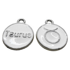 Silver White Taurus Enamel Charm 12mm 3pcs.