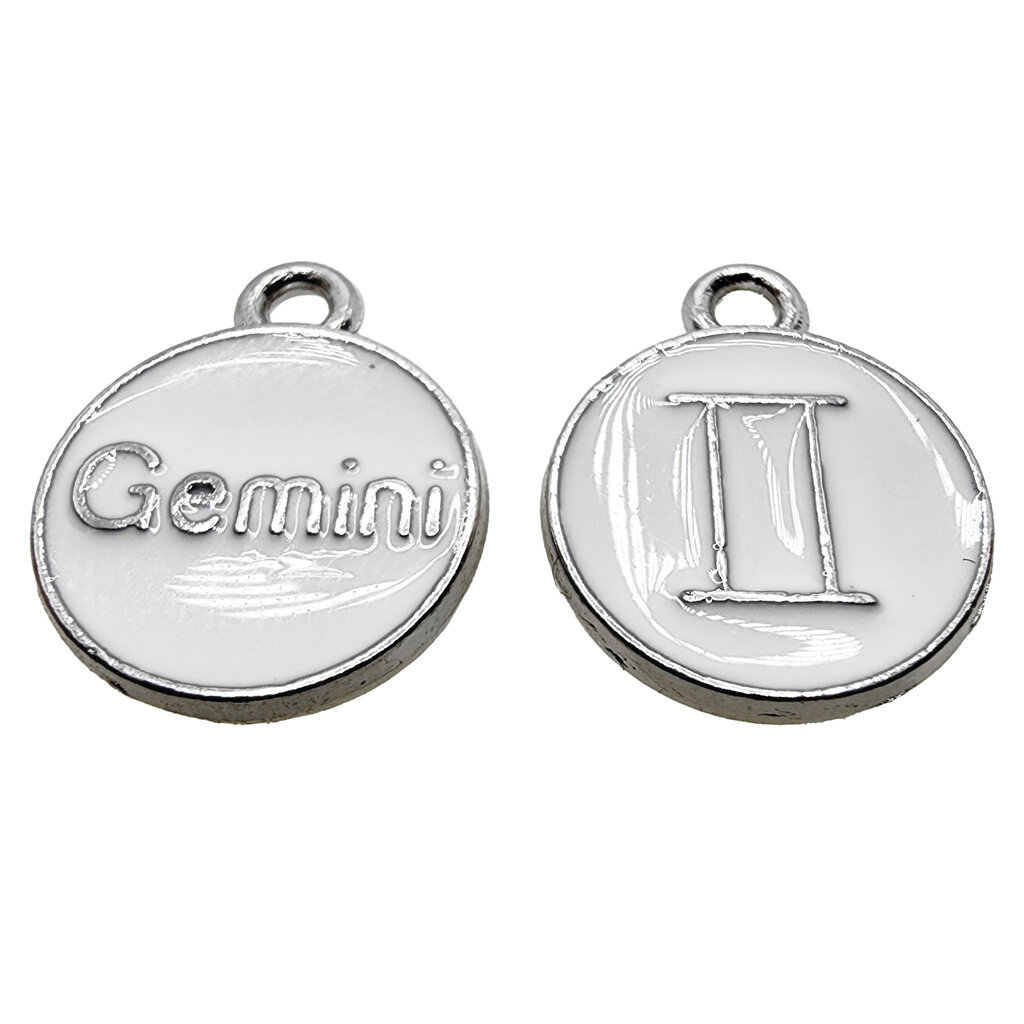 Silver White Gemini Enamel Charm 12mm 3pcs.