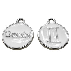 Silver White Gemini Enamel Charm 12mm 3pcs.