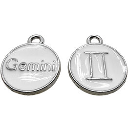 Silver White Gemini Enamel Charm 12mm 3pcs.