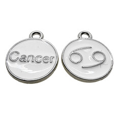 Silver White Cancer Enamel Charm 12mm 3pcs.