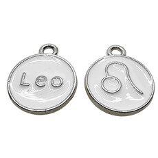 Silver White Leo Enamel Charm 12mm 3pcs.