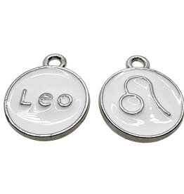 Silver White Leo Enamel Charm 12mm 3pcs.