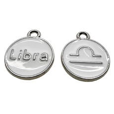 Silver White Libra Enamel Charm 12mm 3pcs.
