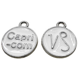 Silver White Capricorn Enamel Charm 12mm 3pcs.