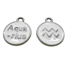 Silver White Aquarius Enamel Charm 12mm 3pcs.