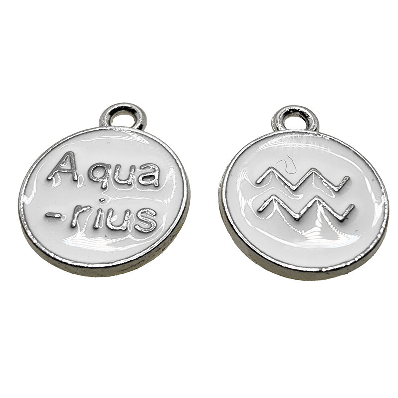 Silver White Aquarius Enamel Charm 12mm 3pcs.