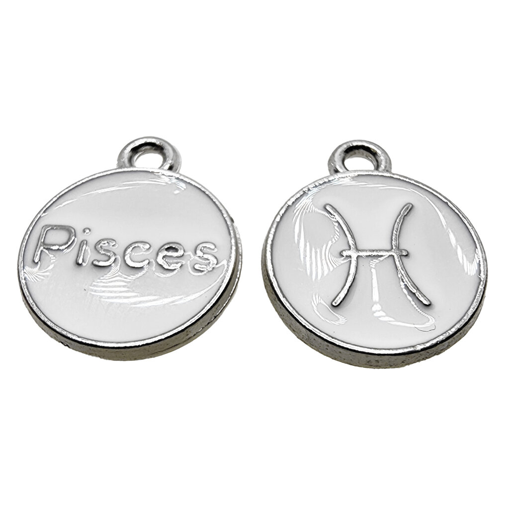 Silver White Pisces Enamel Charm 12mm 3pcs.