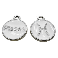 Silver White Pisces Enamel Charm 12mm 3pcs.