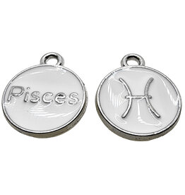 Silver White Pisces Enamel Charm 12mm 3pcs.