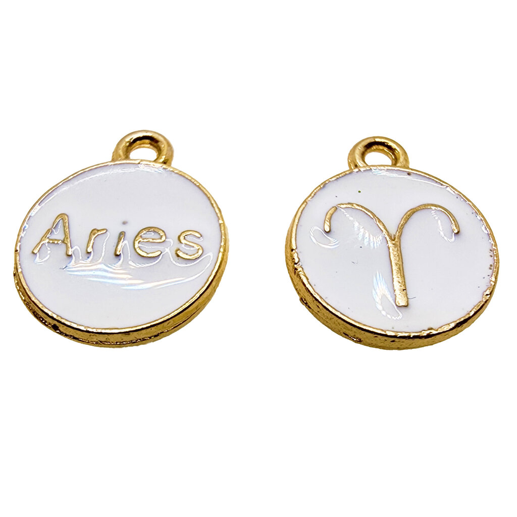 Gold White Aries Enamel Charm 12mm 3pcs.
