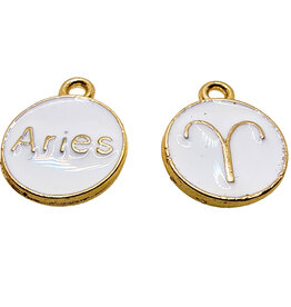 Gold White Aries Enamel Charm 12mm 3pcs.