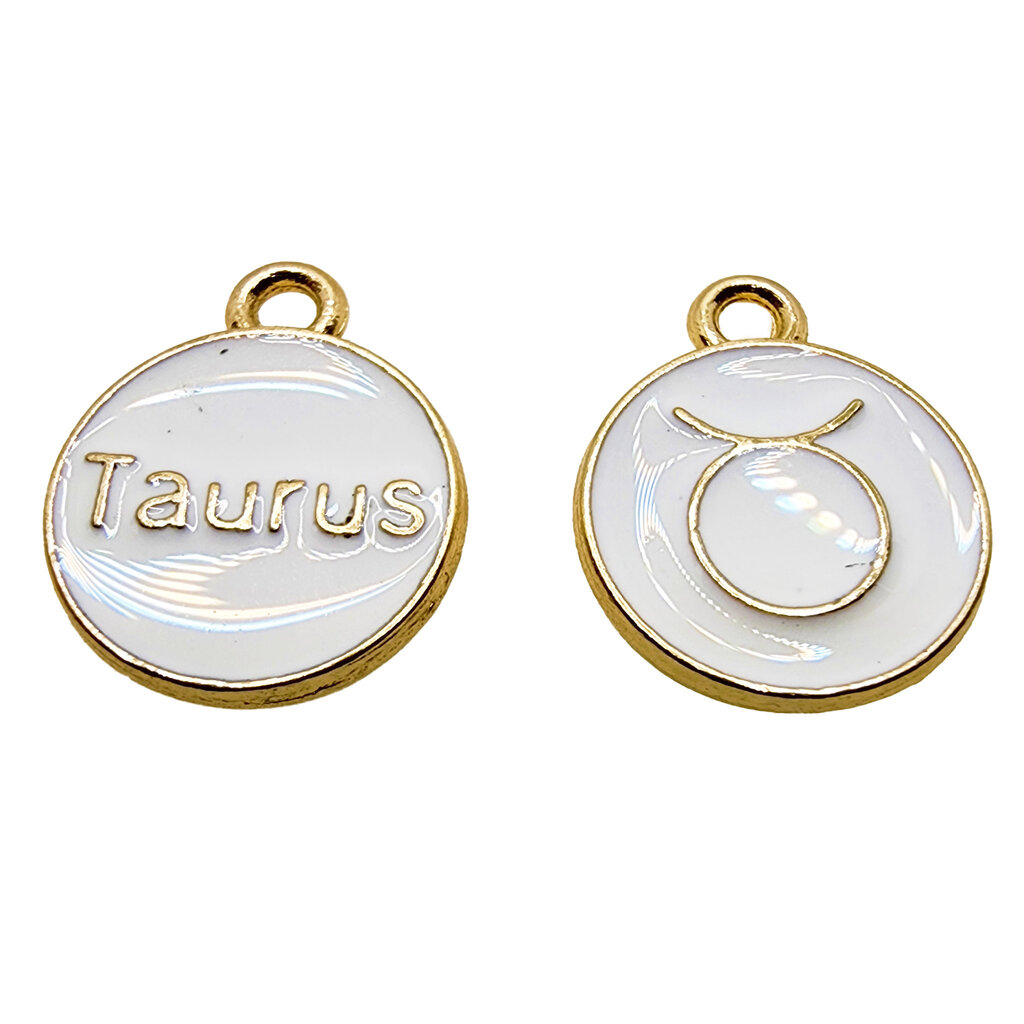 Gold White Taurus Enamel Charm 12mm 3pcs.